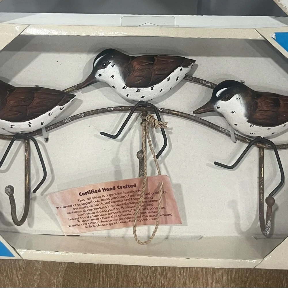 Brown and White Bird Wall Hooks